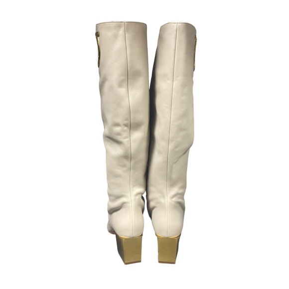 SALVATORE FERRAGAMO - Avivo Knee High Beige/Cream Leather Gancini Boot w/2” heel - Picture 4 of 9